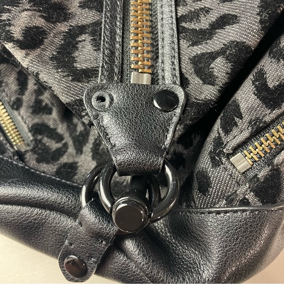 Rebecca Minkoff Julian Mini Flock Fabric Leopard Backpack Bag Leather Trim Black main image 9